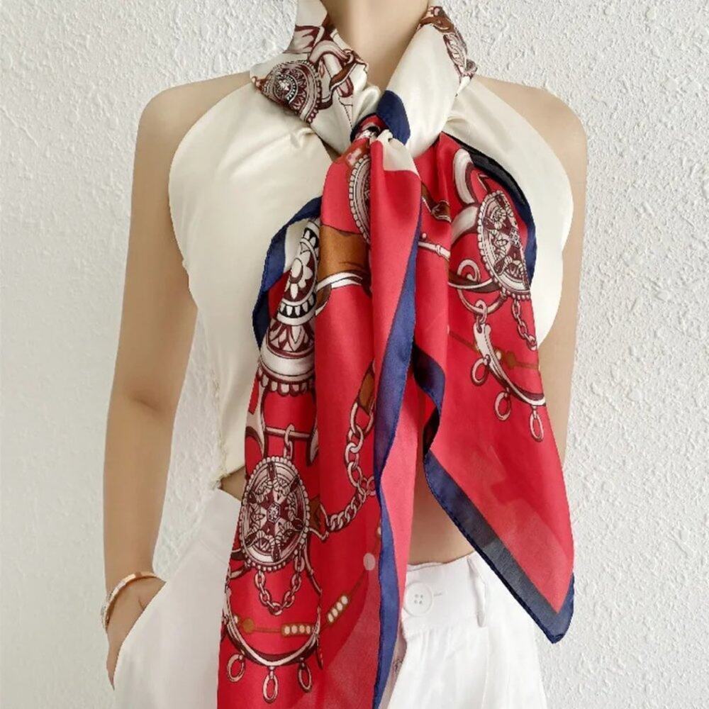 2/$30 NEW Cream Red Blue Nautical Antique Gold Baroque Printed Fashion Scarf